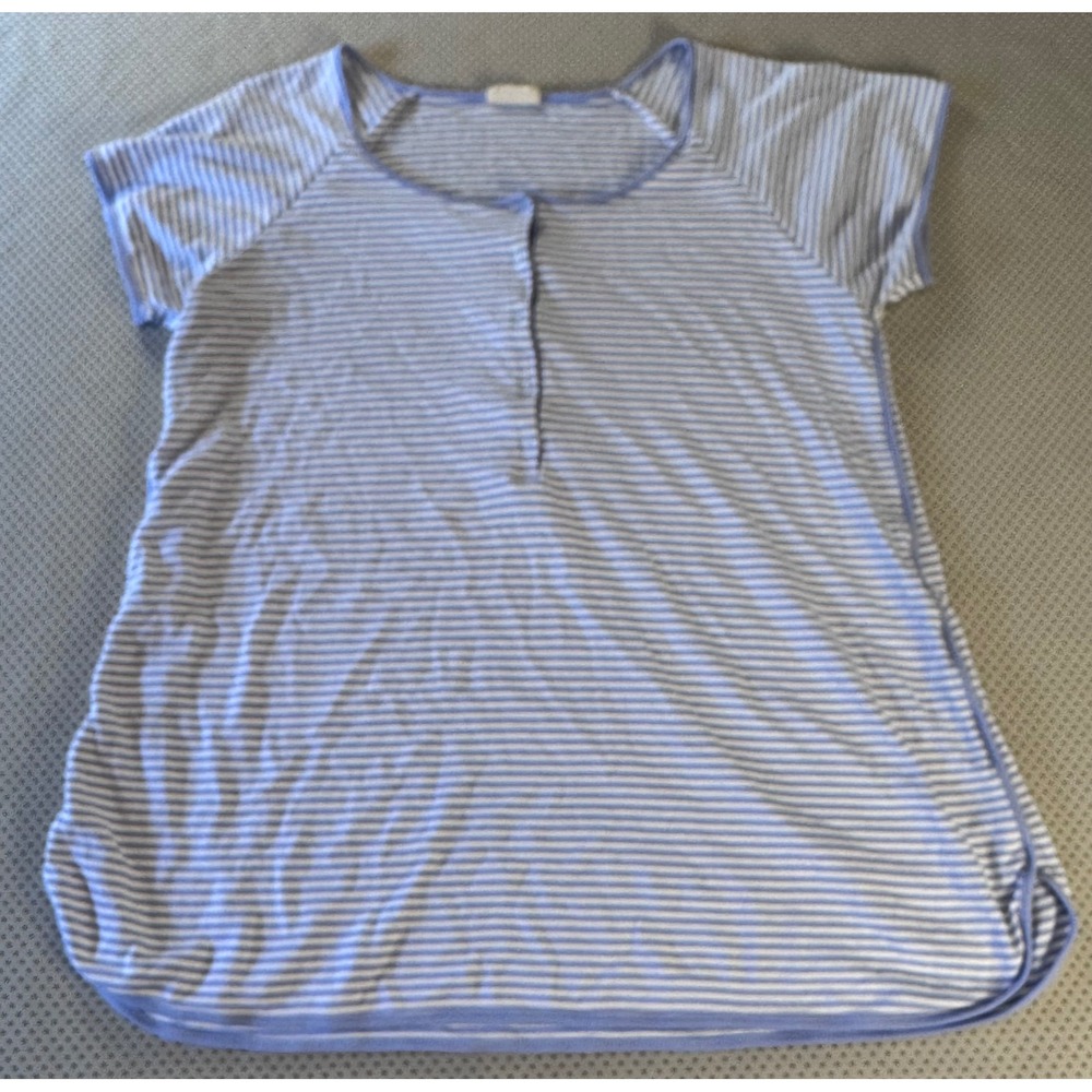 Lake Pajamas Pima Cotton Short Sleeve Lounge Top Purplish Bluish White Stripe S